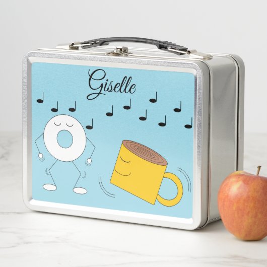 Dancing Powered Donut & Coffee Tasse: Metall Brotdose (Beispiel)