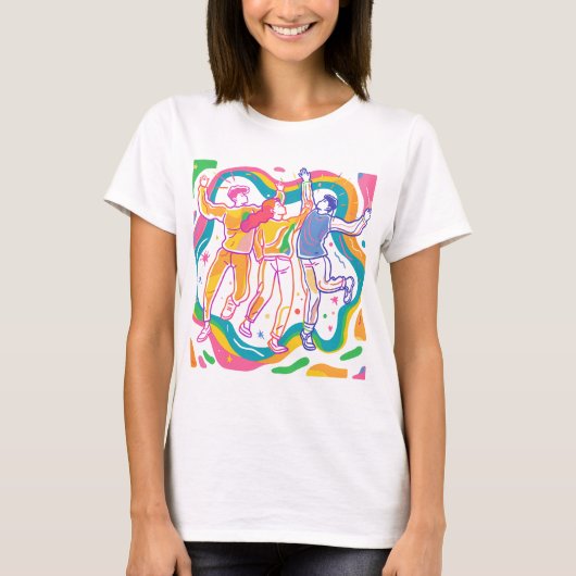 Dancing Pride Rainbow Art farbenfrohe LGBTQ+ T-Shirt (Vorderseite)