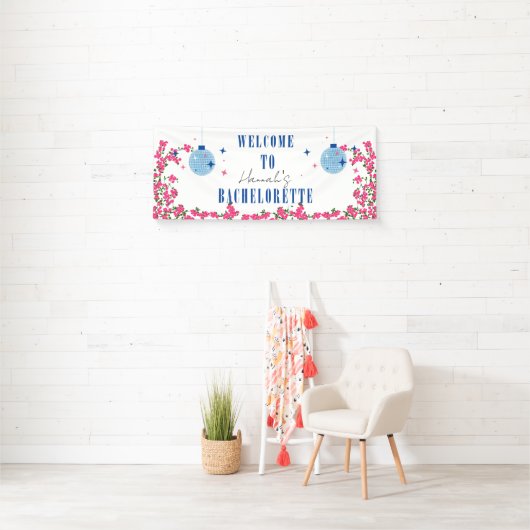 Dancing Queen Blue Tile Bougainvillea Bachelorette Banner (Insitu)