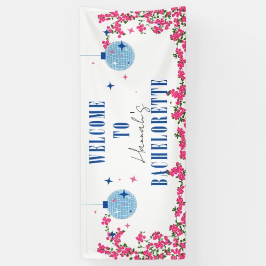 Dancing Queen Blue Tile Bougainvillea Bachelorette Banner (Vertikal)