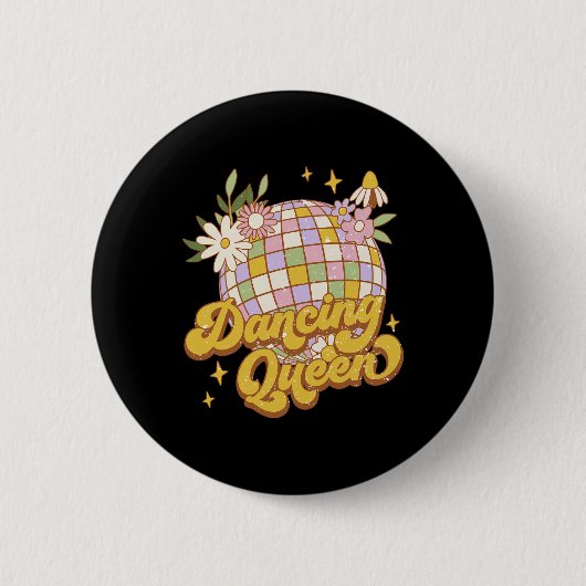 Dancing Queen Boho Disco Blume 70er 80er Women Button (Vorderseite)