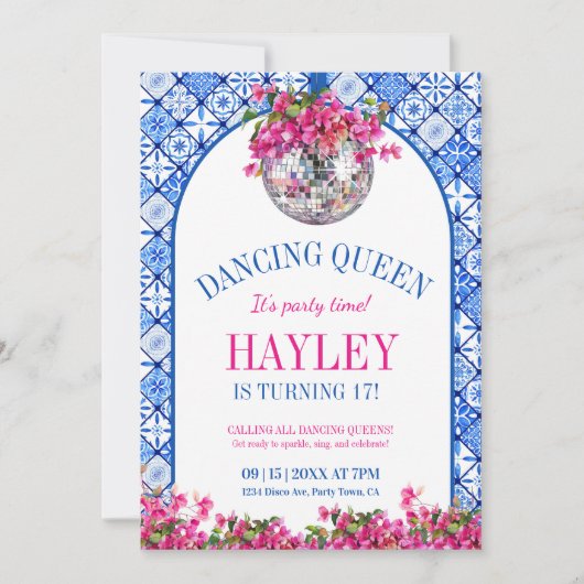 Dancing Queen Mediterranean Geburtstag Einladung (Vorderseite)