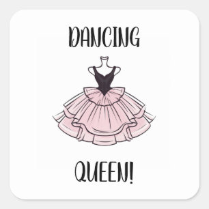 Dancing Queen Pink and Black Ballet Dress Quadratischer Aufkleber