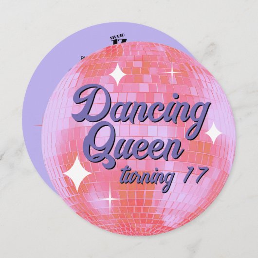 Dancing Queen Wning 17 Disco Ball Einladung (Vorne/Hinten)