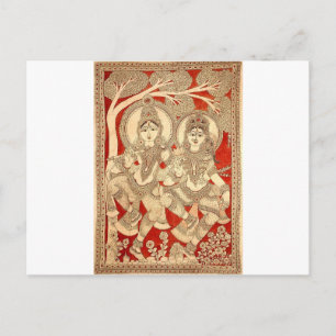 DANCING RADHA KRISHNA KALAMKARI ART OF INDIA POSTKARTE