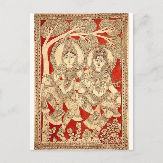 DANCING RADHA KRISHNA KALAMKARI ART OF INDIA POSTKARTE (Vorderseite)