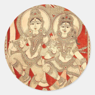 DANCING RADHA KRISHNA KALAMKARI ART OF INDIA RUNDER AUFKLEBER