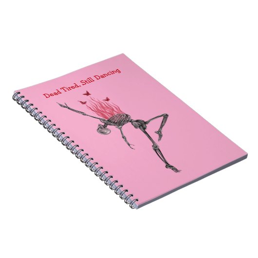 Dancing Red Fire Flames Skeleton Illustration Pink Notizblock (Rechte Seite)