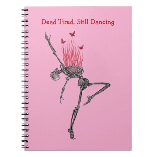 Dancing Red Fire Flames Skeleton Illustration Pink Notizblock (Vorderseite)