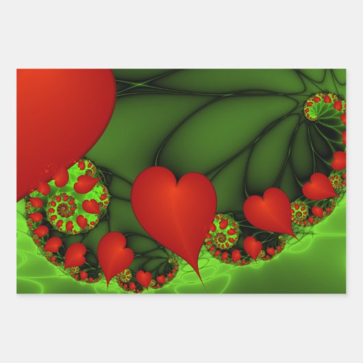 Dancing Red Hearts Modernes Abstraktes Fraktal Kun Geschenkpapier Set (Vorderseite 3)
