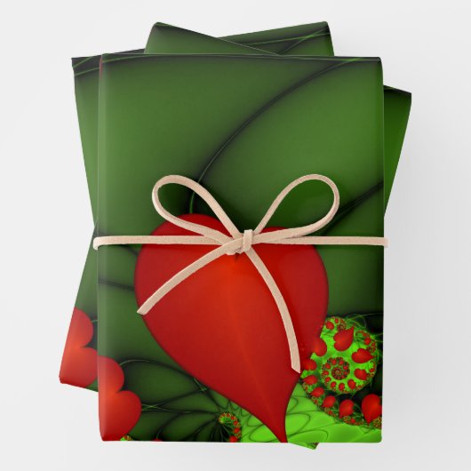 Dancing Red Hearts Modernes Abstraktes Fraktal Kun Geschenkpapier Set (Beispiel)