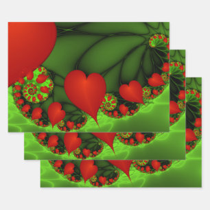 Dancing Red Hearts Modernes Abstraktes Fraktal Kun Geschenkpapier Set