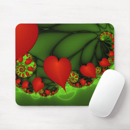 Dancing Red Hearts Modernes Abstraktes Fraktal Kun Mousepad (Mit Mouse)