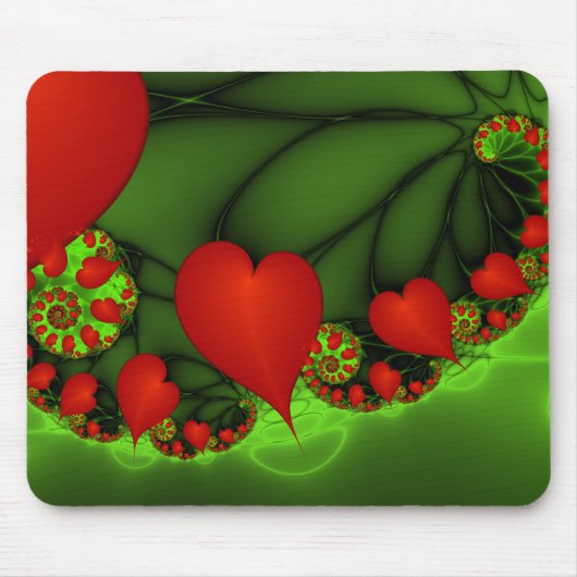 Dancing Red Hearts Modernes Abstraktes Fraktal Kun Mousepad (Vorne)