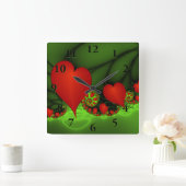 Dancing Red Hearts Modernes Abstraktes Fraktal Kun Quadratische Wanduhr (Zuhause)