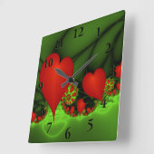 Dancing Red Hearts Modernes Abstraktes Fraktal Kun Quadratische Wanduhr (Winkel)