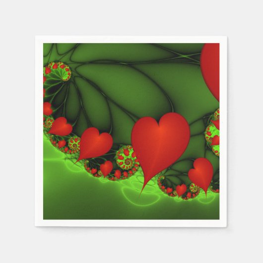 Dancing Red Hearts Modernes Abstraktes Fraktal Kun Serviette (Vorderseite)