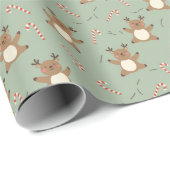 Dancing Reindeer & Candy Cane Wonderland Geschenkpapier (Rolleneckpunkt)