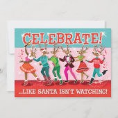 Dancing Reindeer Conga Weihnachtsfeierliche Party Einladung (Vorderseite)