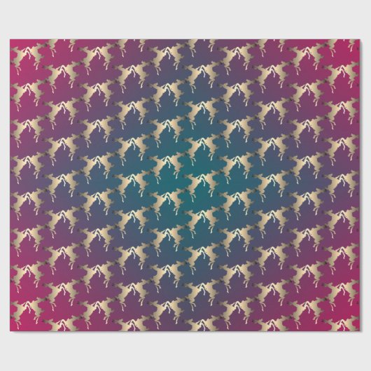 Dancing Rentier Aquamarin Fuschia Rauchglanz Geschenkpapier (Flach)