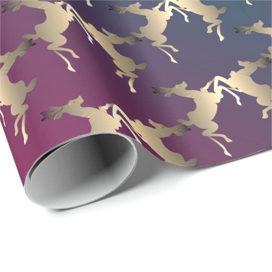 Dancing Rentier Aquamarin Fuschia Rauchglanz Geschenkpapier (Rolleneckpunkt)