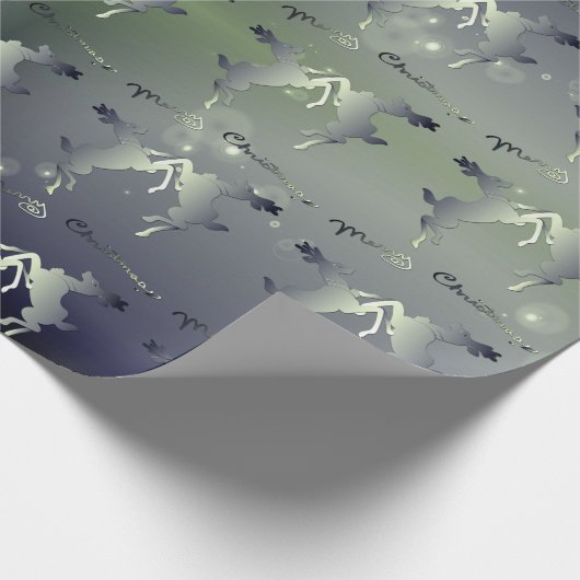 Dancing Rentier Silvery "Frohe Weihnachten" Geschenkpapier (Ecke)