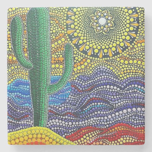 Dancing Saguaro - Wüstenlandschaft Steinuntersetzer (Vorderseite)