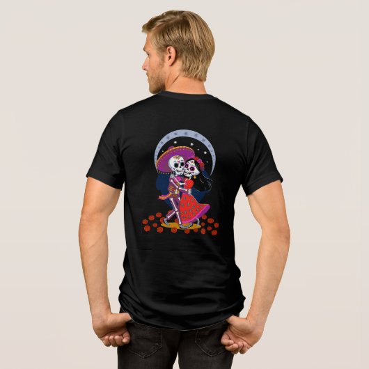 Dancing Skeleton Couple in Mexican Hats Tri-Blend Shirt (Rückseite voll)