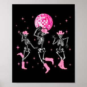 Dancing Skeleton Disco Cowgirl Cowboy Skeleton Poster