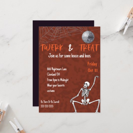 Dancing Skeleton Erwachsene Halloween-Party Einladung (Vorderseite/Rückseite Beispiel)
