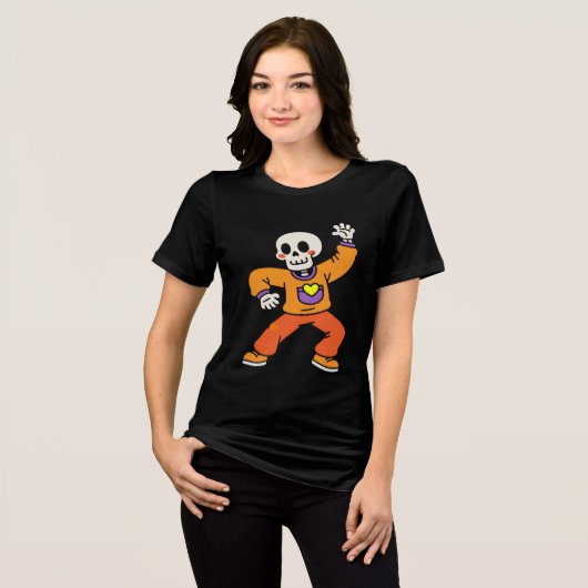 Dancing Skeleton Funny Halloween Skull T - Shirt (Vorderseite voll)