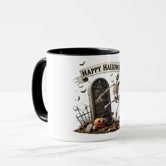 Dancing Skeleton Halloween Design Tasse (Vorderseite Links)
