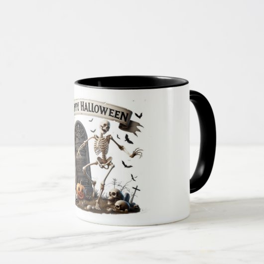 Dancing Skeleton Halloween Design Tasse (VorderseiteRechts)