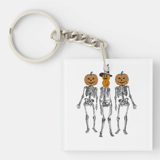 Dancing Skeleton Pumpkin Head Funny Halloween Schlüsselanhänger (Vorderseite)