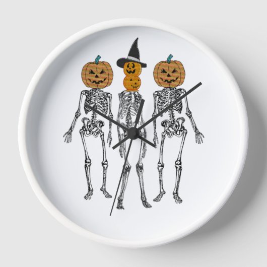 Dancing Skeleton Pumpkin Head Funny Halloween Uhr (Vorderseite)
