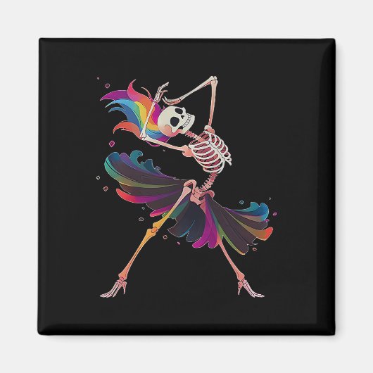 Dancing Skeleton Rainbow Llerina Halloween Magnet (Vorne)