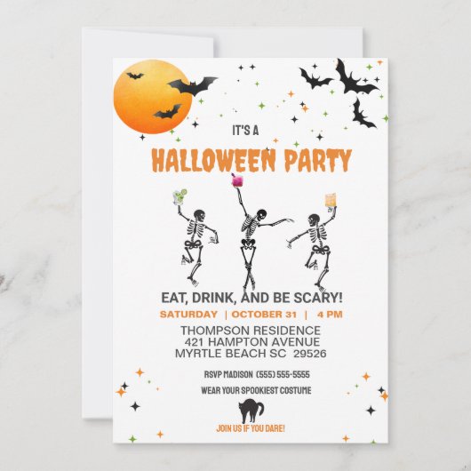 Dancing Skeletons Cocktail Halloween Party Einladung (Vorderseite)