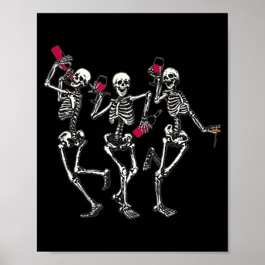 Dancing Skeletons Drinking Wine Lover Funny Hallow Poster (Vorne)