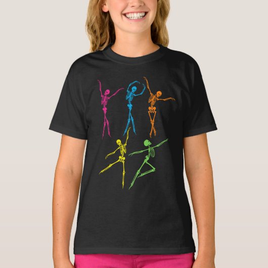 Dancing Skeletons Funny Spooky Ballerina Halloween T-Shirt (Vorderseite)