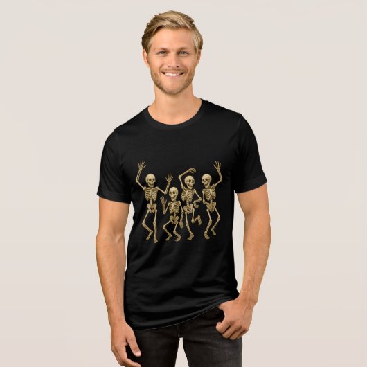 Dancing Skeletons Halloween Party Art Tri-Blend Shirt (Vorderseite voll)