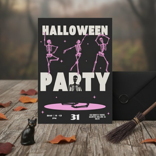 Dancing Skeletons Halloween Party Invitation Card Einladung