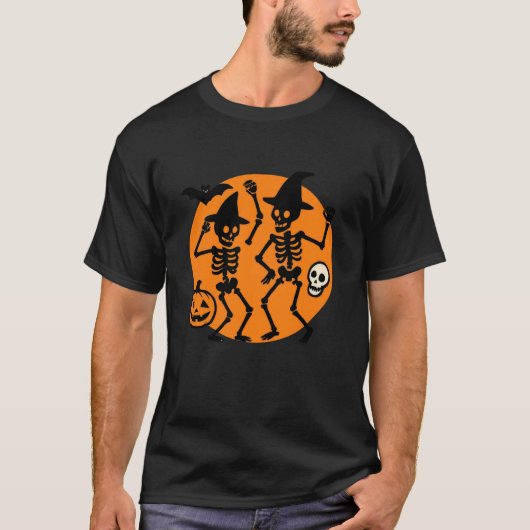 Dancing Skeletons Pumpkin Halloween Vibes T-Shirt (Vorderseite)