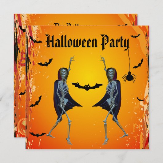 Dancing Skeletts Halloween-Party Einladung (Vorne/Hinten)
