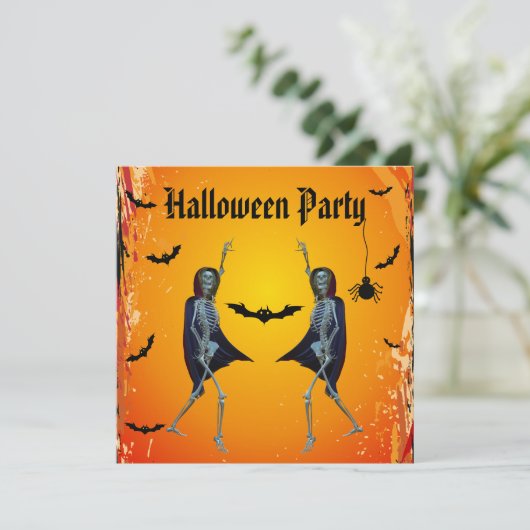 Dancing Skeletts Halloween-Party Einladung (Stehend Vorderseite)
