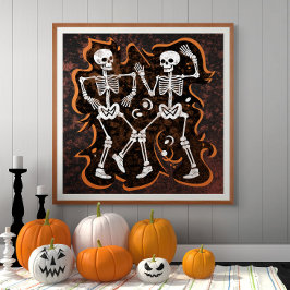 Dancing Skeletts Witziges Halloween Spuk Haus Fotodruck