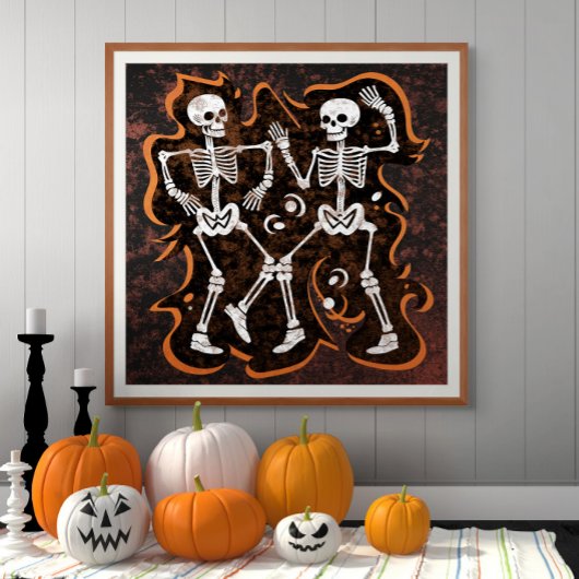 Dancing Skeletts Witziges Halloween Spuk Haus Fotodruck