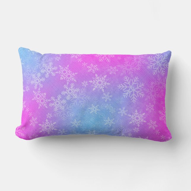 Dancing Snowflakes Pink Blue Pillow Lendenkissen (Vorderseite)