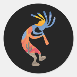 Dancing Southwestern Usa Kokopelli Symbol Runder Aufkleber
