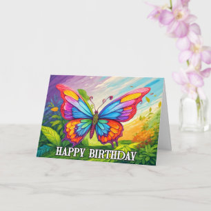 Dancing Spring Butterfly Doodle Happy Birthday Karte