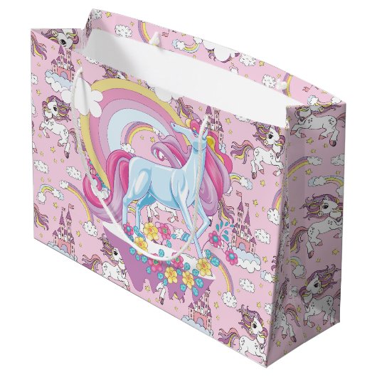 Dancing Unicorns Große Geschenktüte (Rückseite Schrägansicht)